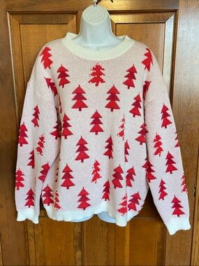 BIBI Pearl Tree Beaded Christmas oversized knit Holiday Sweater Size XL